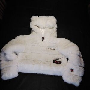 Forever 21 Disney Mickey Mouse Faux Fur Cropped Hooded Jacket Sz: US M White